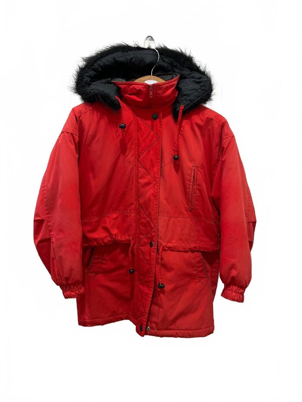 Women's Clipper Mist Red Parka Jacket with Faux Fur Hood, Size Small